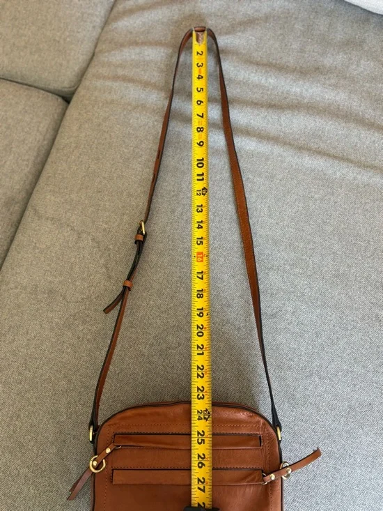 Lodis Cognac Brown Leather Crossbody Bag Adjustable Strap Vintage Texas Purse - Picture 12 of 16